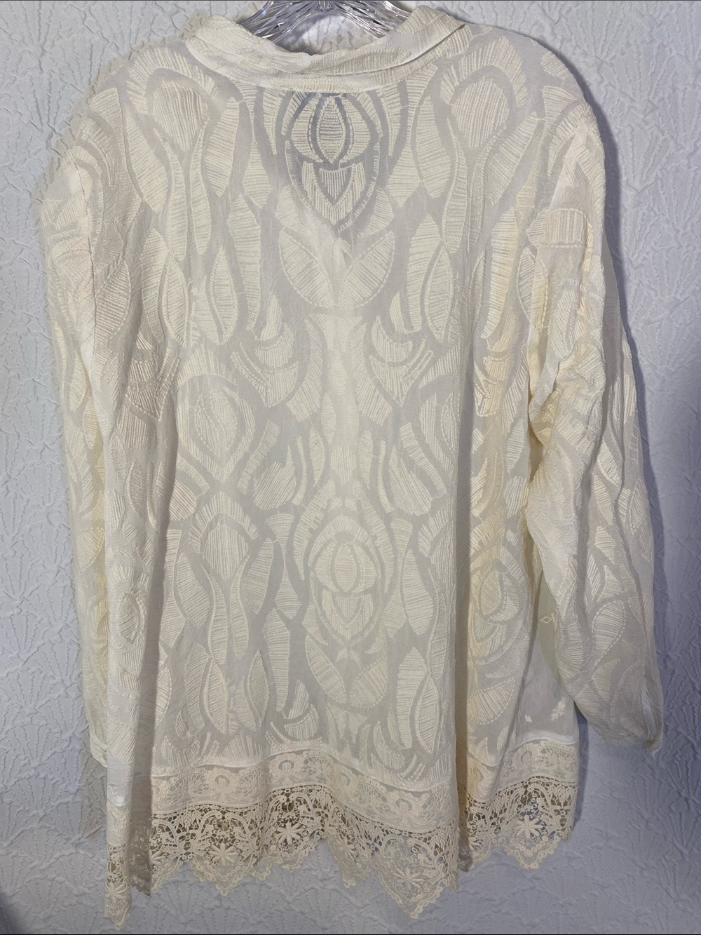 Johnny Was Cream Lace-Trim Long-Sleeve Button-Down Shirt size 1 X - Picture 10 of 10